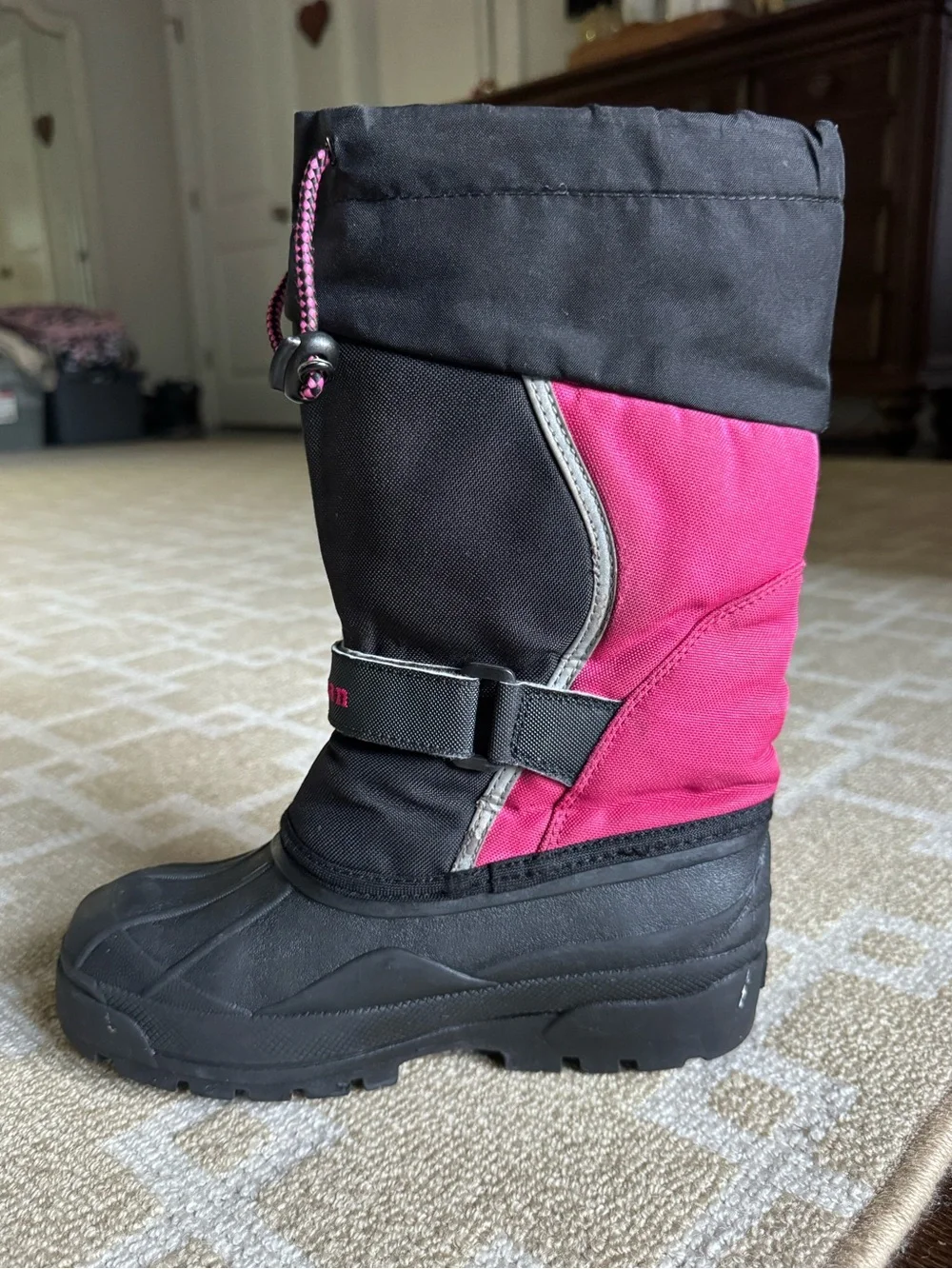 L.L. Bean Kids Insulated Waterproof Snow Boots Black Pink Girls Size 3